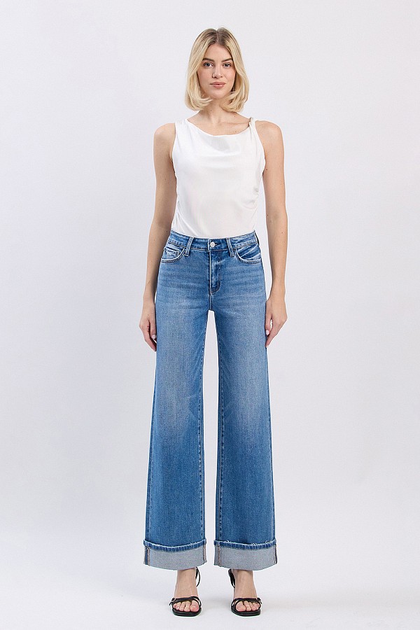 HIGH RISE CUFFED WIDE JEANS F5998